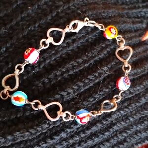 Vintage Italian Glass Beads MOSAIC BRACELET VINTAGE SILVER